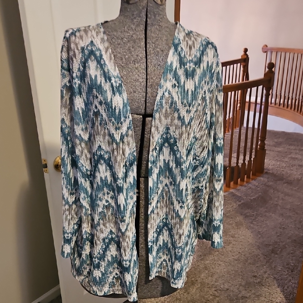 Alfred Dunner Herringbone Open Weave Cardigan